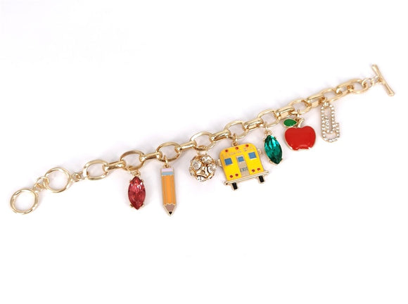 GOLD CHARM BRACELET SCHOOL CHARMS ( 1369 GDMT )