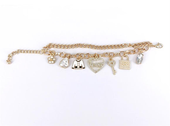 Gold Love Fashion Heart Charm Bracelet ( 1412 GDCRCL )