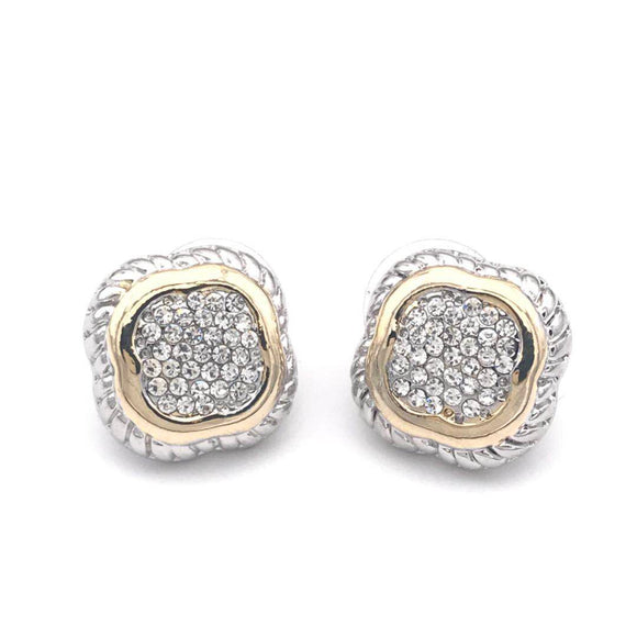 14K GOLD PLATED EARRINGS CLEAR STONES ( 065 )