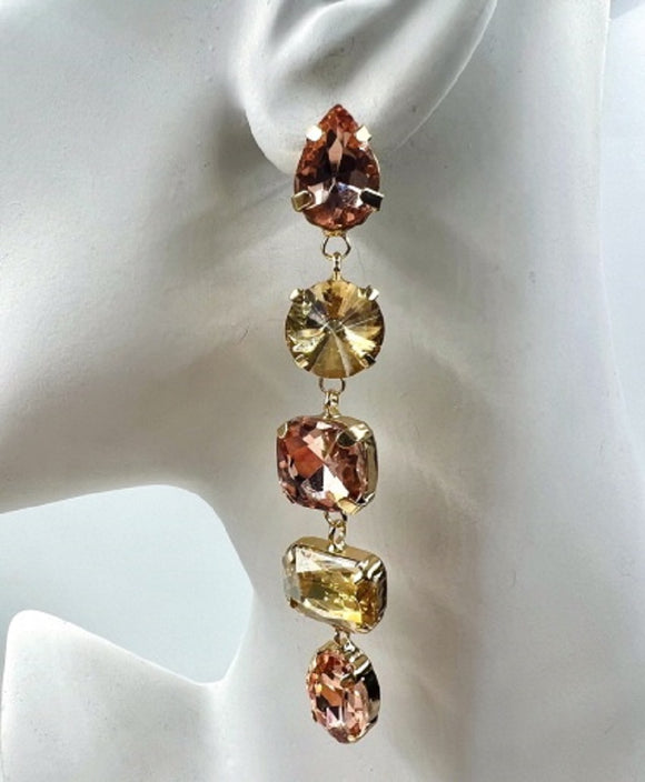 GOLD BROWN DANGLING CZ STONES EARRINGS ( 033 2BR )