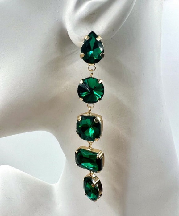 GOLD GREEN DANGLING CZ STONES EARRINGS ( 033 2EM )