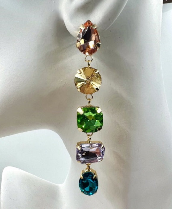 GOLD MULTICOLOR DANGLING CZ STONES EARRINGS ( 033 2MX )