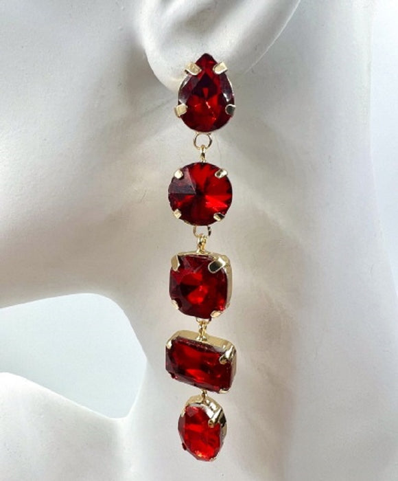 GOLD RED DANGLING CZ STONES EARRINGS ( 033 2RD )