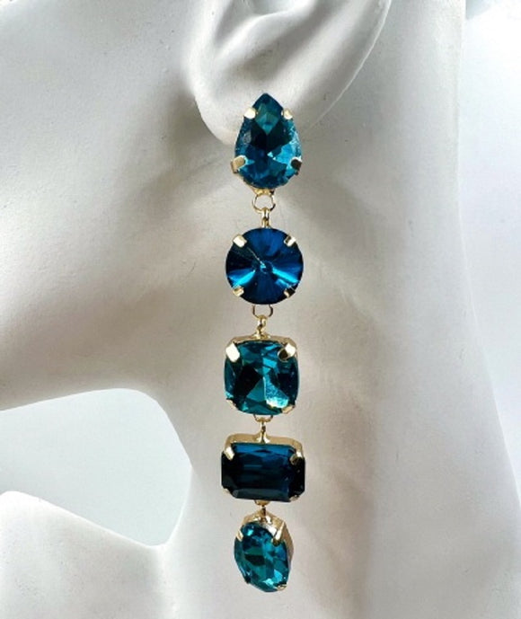 GOLD BLUE DANGLING CZ STONES EARRINGS ( 033 2SP )