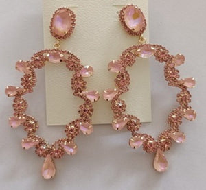 GOLD OVAL EARRINGS PINK STONES ( 050 2PK )