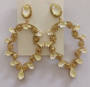 GOLD OVAL EARRINGS YELLOW STONES ( 050 2YE )