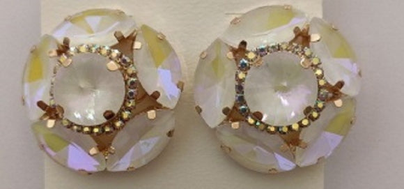 GOLD EARRINGS CLEAR AB STONES ( 062 2CL )
