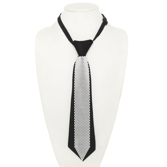 BLACK CLEAR STONE NECKTIE NECKLACE ( 1531 BW )