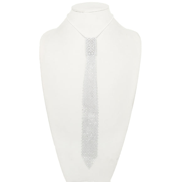 WHITE CLEAR STONE NECKTIE NECKLACE ( 1532 WCL )