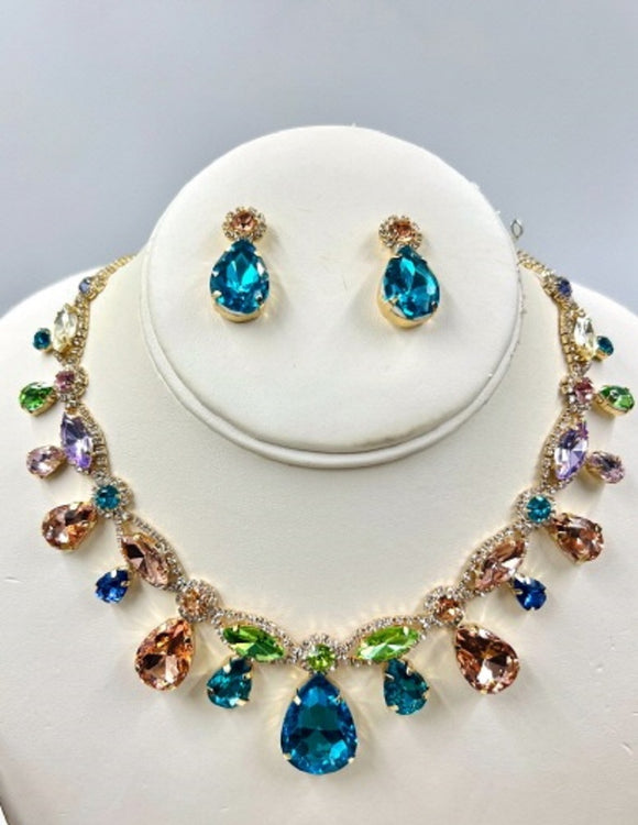 MULTICOLOR CZ STONE NECKLACE SET ( 041 2MX )