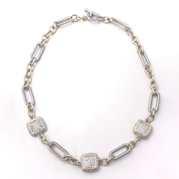 SILVER GOLD NECKLACE CLEAR CZ CUBIC ZIRCONIA STONES ( 311 )