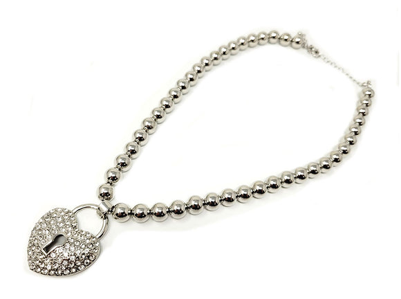 SILVER HEART LOCK NECKLACE SET ( 1096 RH )