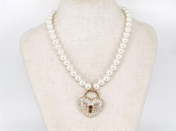 PEARL HEART LOCK NECKLACE SET ( 1097 GDCR )