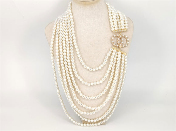 GOLD CREAM PEARL NECKLACE SET ( 1469 GDCRCL )