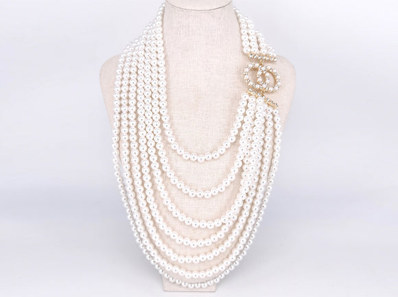 GOLD WHITE PEARL NECKLACE SET ( 1469 GDWTCL )