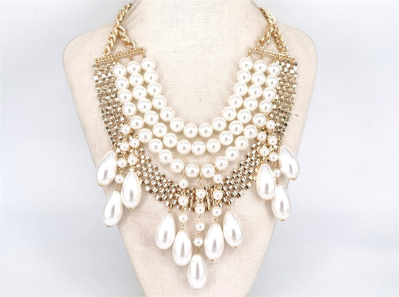 GOLD CREAM PEARL NECKLACE SET ( 1609 GDCR )