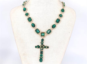 GREEN GOLD CROSS NECKLACE CLEAR STONES ( 1656 GDGR )