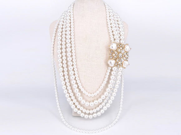 GOLD WHITE PEARL NECKLACE STONES ( 2189 GDWT )