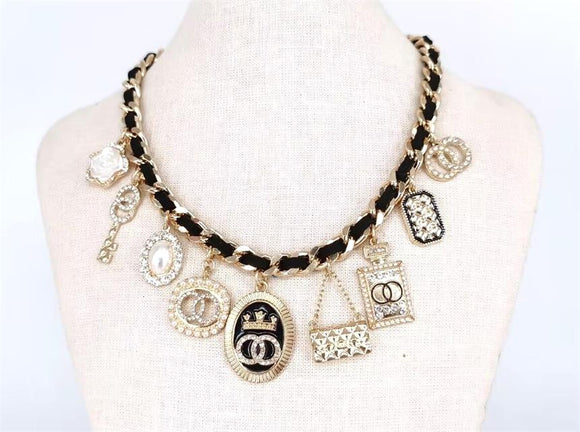 GOLD BLACK CHARM NECKLACE ( 2437 GDBKCL )