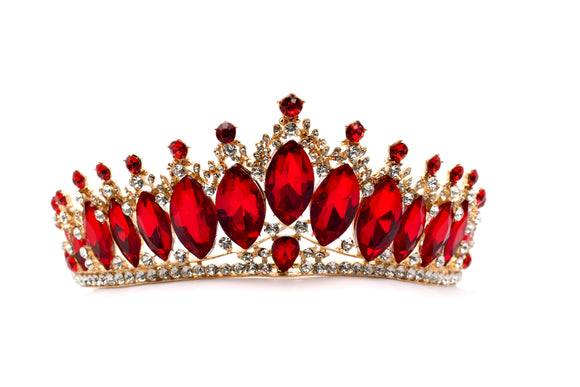 GOLD METAL TIARA RED CLEAR STONES ( 41210 CLSIGD )