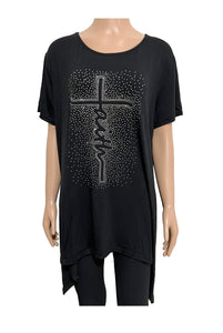 BLACK FAITH CLEAR STONE SHIRT ONE SIZE ( 0132T ABK )