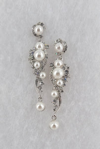 SILVER EARRINGS CLEAR STONES WHITE PEARLS ( 1192 S )