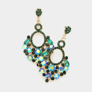 GOLD GREEN DANGLING CHANDELIER EARRINGS ( 1511 GR )