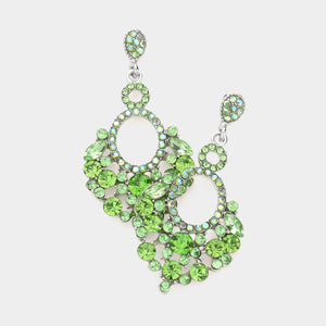 SILVER DANGLING CHANDELIER EARRINGS GREEN STONES ( 1511 GR )