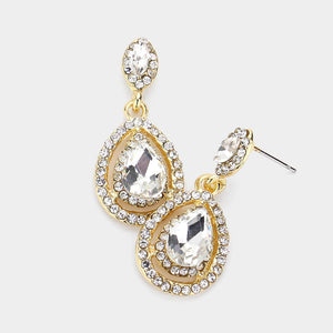 GOLD EARRINGS CLEAR STONES ( 1755 GCL )