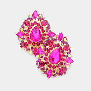 GOLD EARRINGS FUCHSIA STONES ( 1762 GFU )