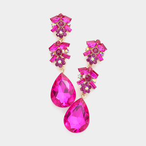 DANGLING GOLD EARRINGS FUCHSIA STONES ( 1996 GFU )