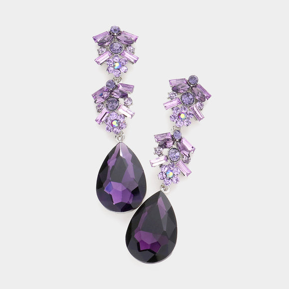 DANGLING SILVER EARRINGS PURPLE STONES ( 1996 SPU )