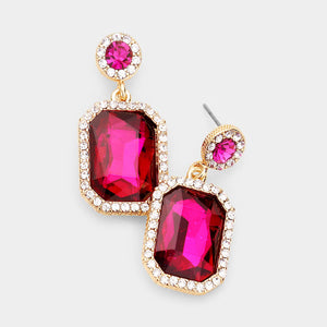 GOLD FUCHSIA CLEAR STONE EARRINGS ( 437 GFU )