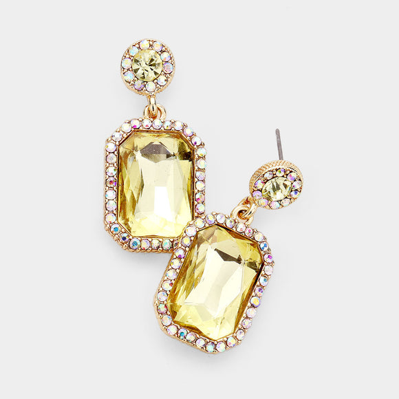 GOLD YELLOW CLEAR STONE EARRINGS ( 437 GYE )