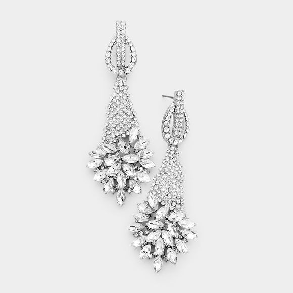 SILVER CLEAR MARQUISE EARRINGS ( 5005 S )