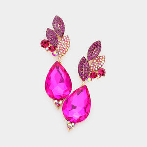 GOLD EARRINGS FUCHSIA STONES ( 828 GDFU )