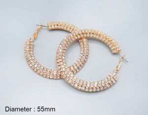 55mm GOLD HOOP EARRINGS CLEAR STONES ( 2530 GD )