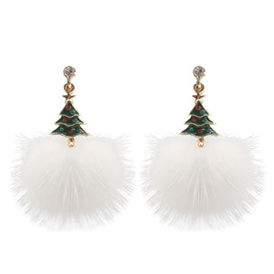 GOLD CHRISTMAS TREE EARRINGS WHITE ( 1143 )