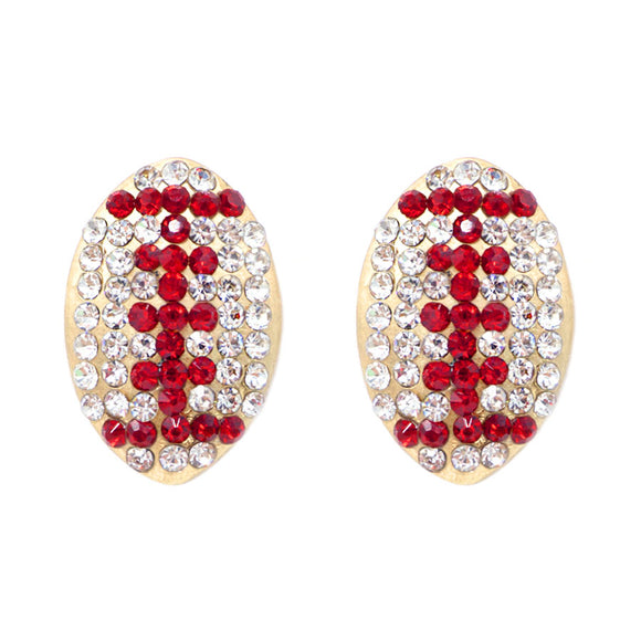 GOLD RED CLEAR FOOTBALL EARRINGS ( 6078 1 )
