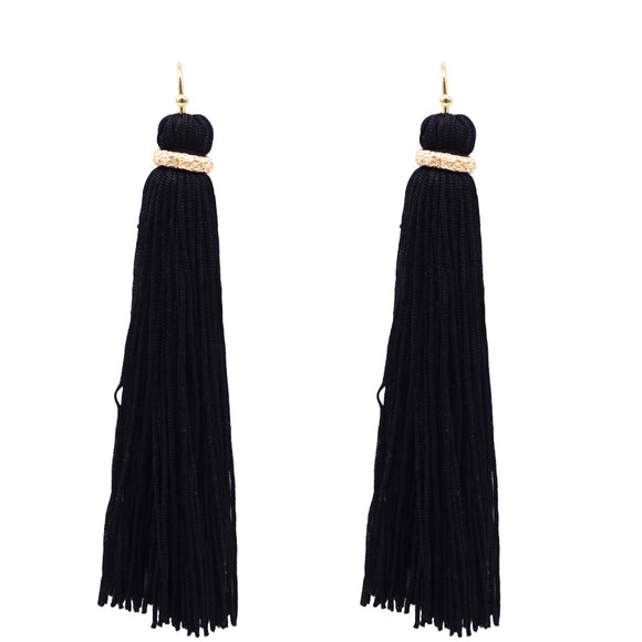 Black Thread Tassel Earrings ( 6079 BLK )