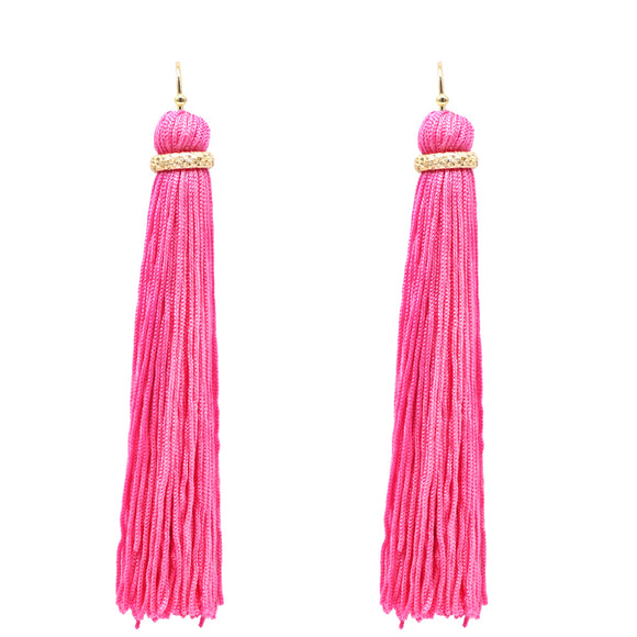 Hot Pink Thread Tassel Earrings ( 6079 HPK )