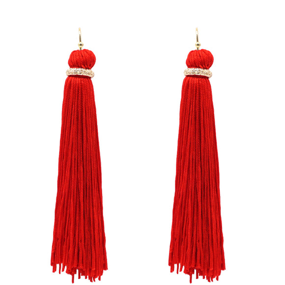 Red Thread Tassel Earrings ( 6079 RE )