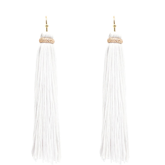 White Thread Tassel Earrings ( 6079 WHT )