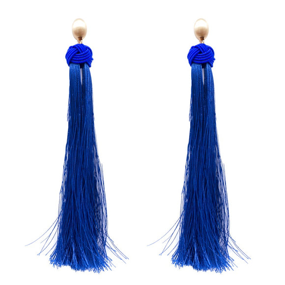 Gold Blue Thread Tassel Earrings ( 6080 BLU )