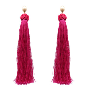 Gold FUCHSIA Thread Tassel Earrings ( 6080 FU )