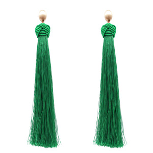 Gold Green Thread Tassel Earrings ( 6080 GRN )