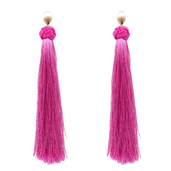Gold Pink Thread Tassel Earrings ( 6080 HPK )