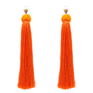 Gold Orange Thread Tassel Earrings ( 6080 ORG )