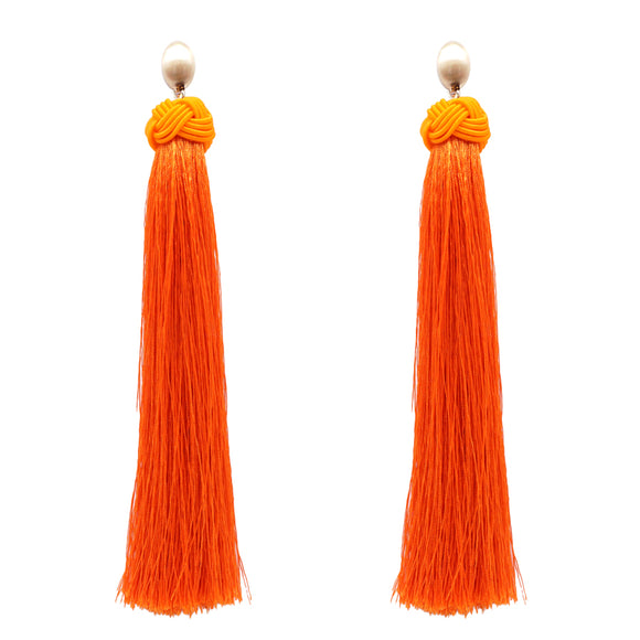 Gold Orange Thread Tassel Earrings ( 6080 ORG )