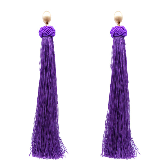 Gold Purple Thread Tassel Earrings ( 6080 PUR )